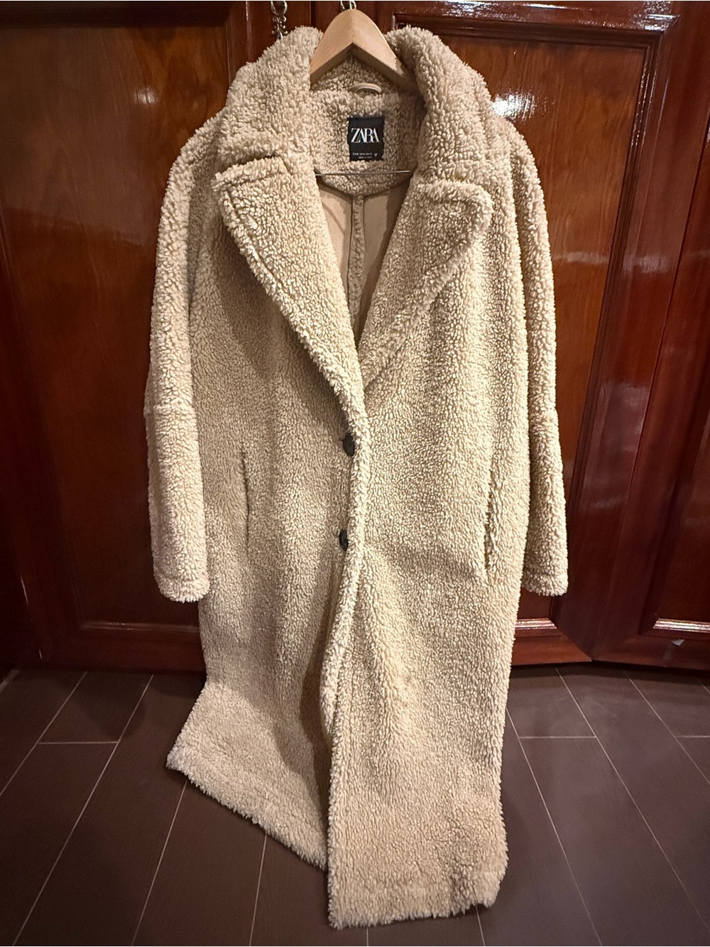 Zara long teddy coat jacket beige size small